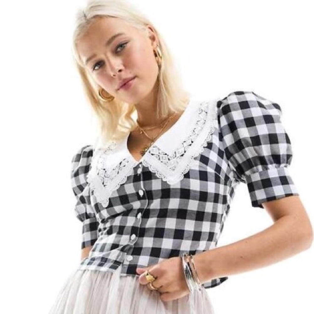Reclaimed Vintage Gingham Black and White Checkered Blouse